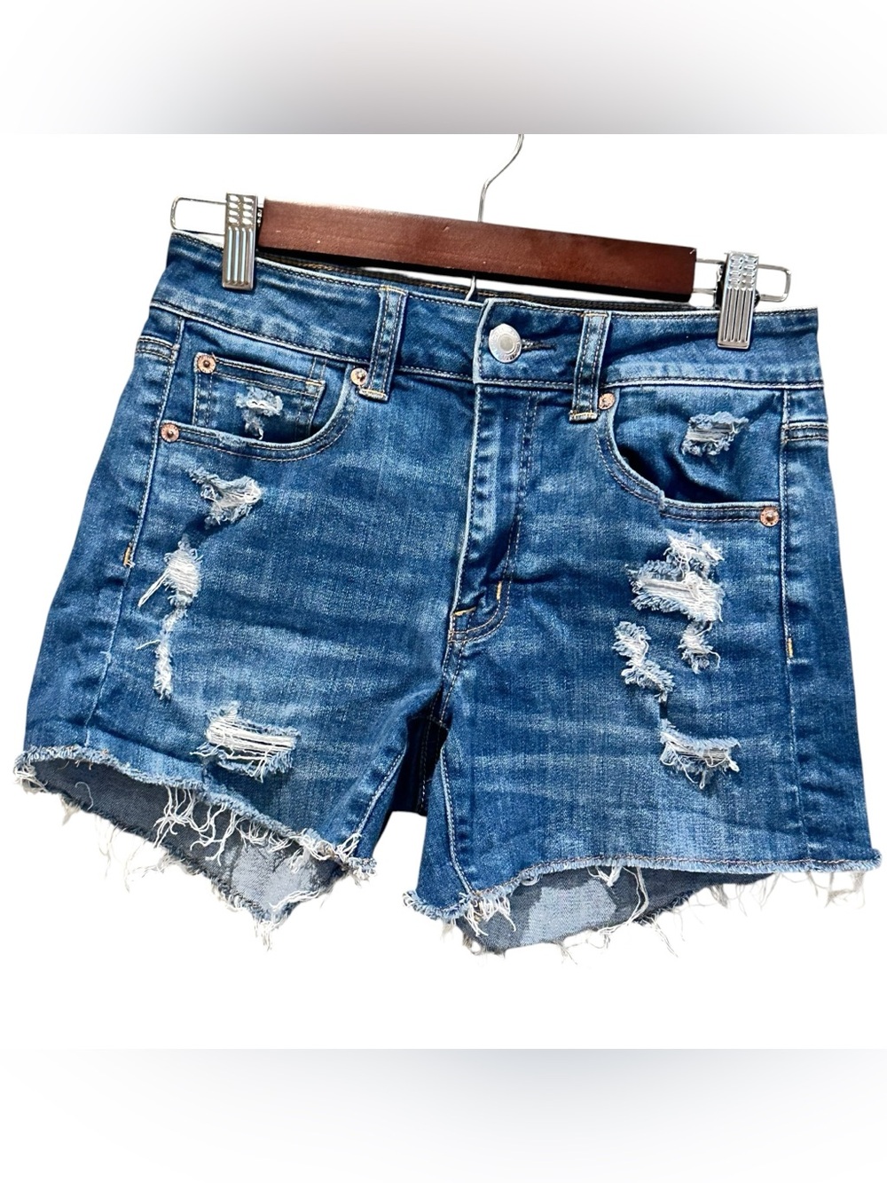 American Eagle Super Stretch Hi-Rise Shortie Distress Cut off Women’s Size 2